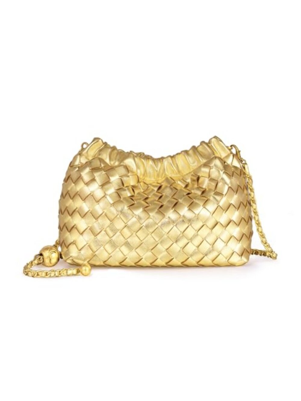 Woven Leather Hobo Bag Ruched Dumpling Crossbody Clutch Purse for Women
